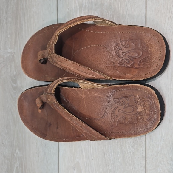 Olukai Men's Moko Brown Thong Leather Sandals Slide Shoes Sz 11 - Picture 5 of 11